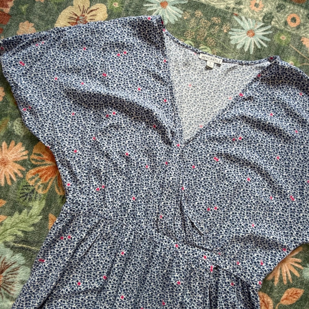 J.Crew Mercantile Women Blue Floral High-Low Ruffle Maxi Dress Size L Viscose
